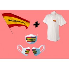 Oferta Especial - Polo Bandera España blanco "#Veteyasanchez" + Mascarilla Blanca "#Veteyasanchez" + Bandera España "#Veteyasanchez"